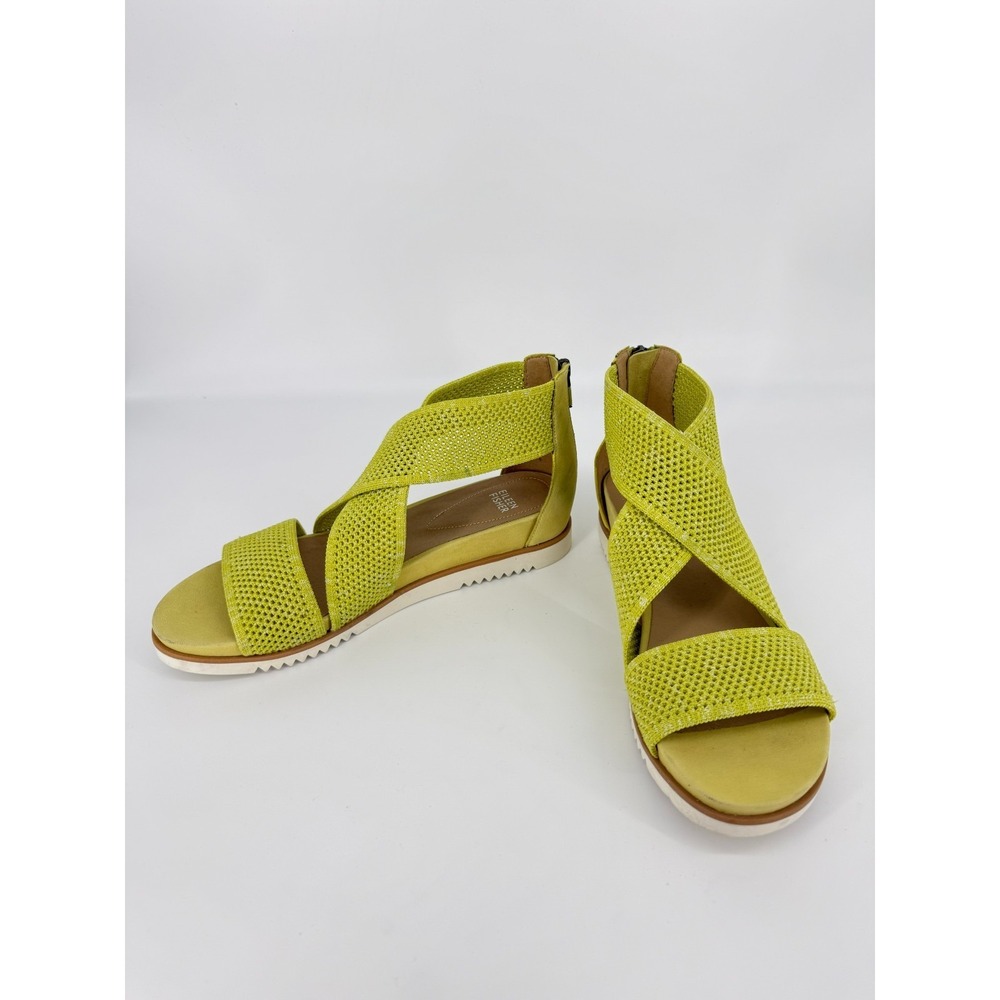 Eileen Fisher Lime Green Knit Sandals Women Size 10 Comfort Flat Zip Back Boho - Picture 2 of 12